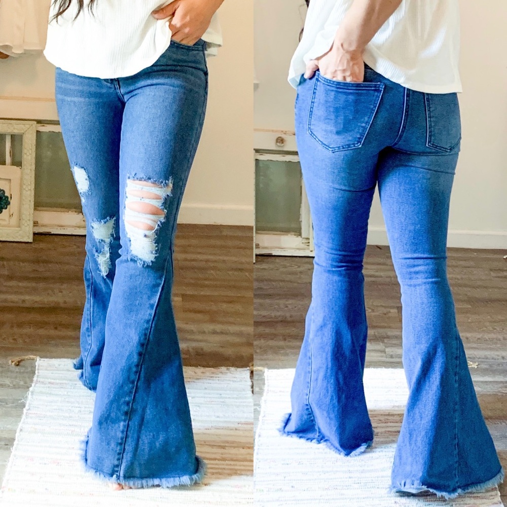 Distressed Bell Bottom Jeans
